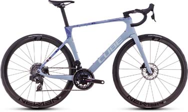 Bicicletta da corsa Cube Agree C:62 SLX in blu-lilla brillante.