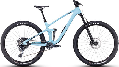 Mountain bike Cube Stereo ONE44 C:62 Pro Fully in azzurro.