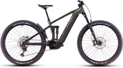 Si vede una e-bike Cube Stereo Hybrid ONE44 EXC grigia.