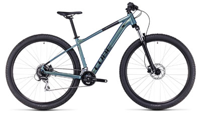 Mountain bike Cube Aim Pro in un delicato verde scuro brillante.