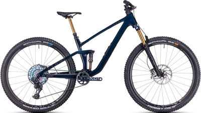 Cube Stereo ONE44 C:68X SLT Fully Mountainbike in blu scuro.