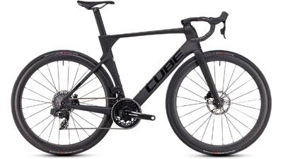 Bicicletta da corsa Cube Litening AERO C:68X Pro in grigio scuro.