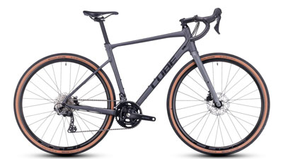 Bicicletta gravel Cube Nuroad Race in grigio.