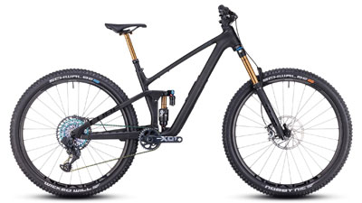 Mountain bike Cube Stereo ONE55 C:62 SLT Fully in grigio scuro.