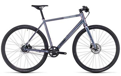 Cube Hyde cyclette con telaio a diamante in argento.