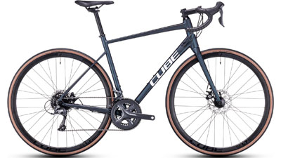 Bicicletta da corsa Cube Attain in grigio scuro.