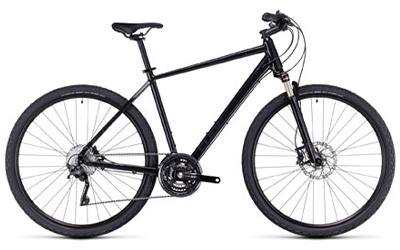 Bicicletta cross Cube Nature con telaio a diamante in nero.